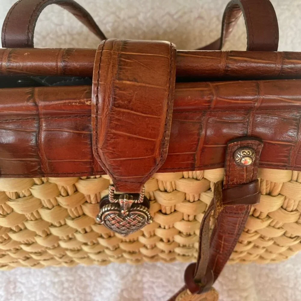 Authentic Brighton Ruth Woven Straw Satchel Bag with leather trim and handles - Picture 5 of 15